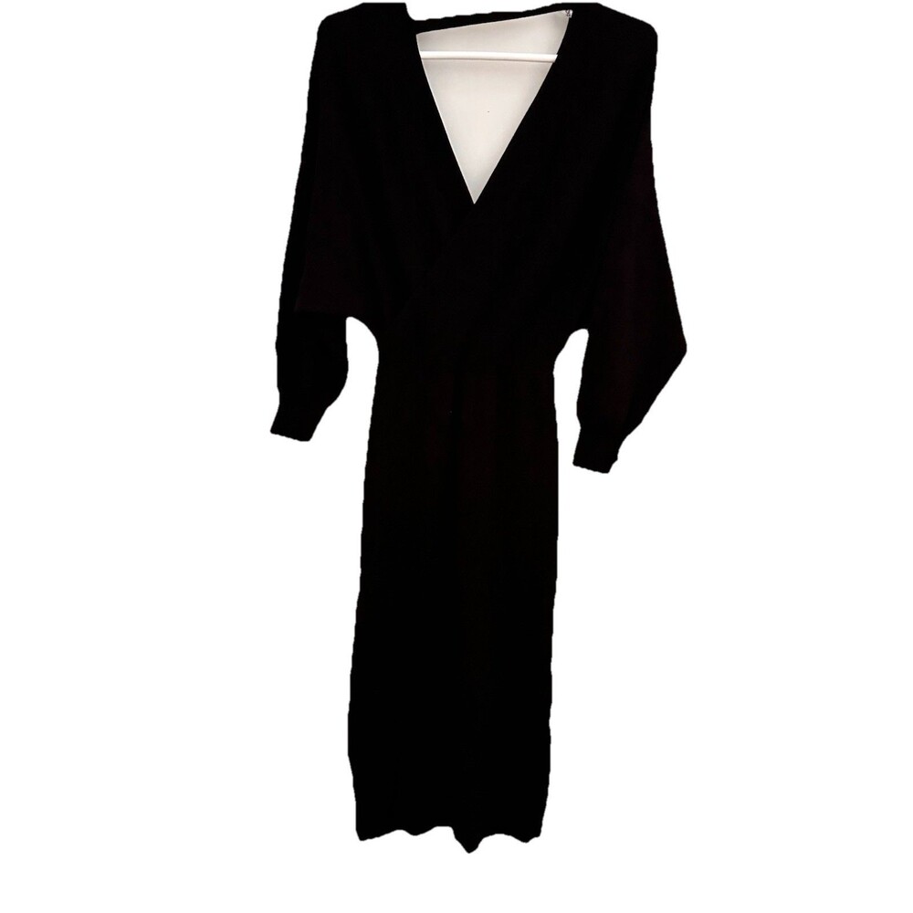 Womens Dress Size XL Black Sweater Long Sleeve Deep V Neck Dolman Side Slits
